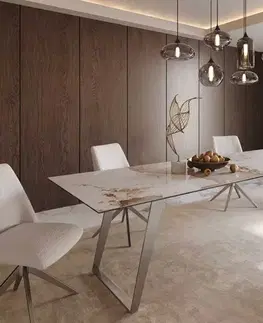 Jedálenské stoly DELIFE Jedálenský stôl Edge 300x100 keramika Minas melange bielo-béžová nerezová oceľ skosený