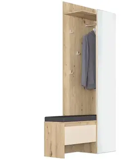 Predsieňové steny NABBI Thebes HW vešiakový panel s lavicou a zrkadlom dub artisan / champagne
