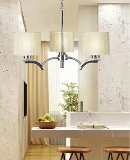Svietidlá Závesná lampa chróm + krémové tienidlo 3x60W luster Draga