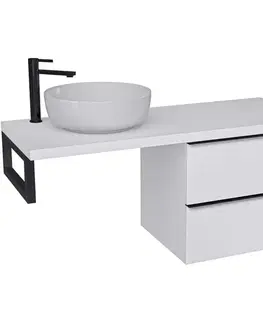 Kúpeľňový nábytok CERANO - Kúpeľňová skrinka Velora - biela matná, úchytka čierna + doska pod umývadlo Navira Pro - 36 mm + konzola čierna - 160x56,6x46,5 CER-667940