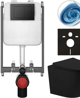 Záchody CERANO - Kompletný WC set Basic/Cesso - čierna matná - WC tlačidlo Maxio/Čierna - na zamurovanie - 49x36 CER-8050BD86216