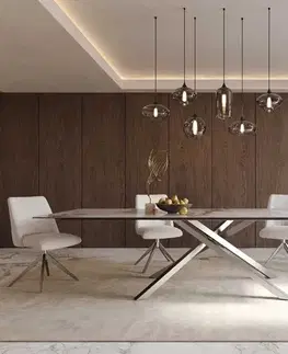 Jedálenské stoly DELIFE Jedálenský stôl Edge 300x100 keramika Minas Melange bielo-béžová krížová podstava hranatý nerezová oceľ