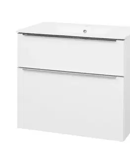 Kúpeľňový nábytok Mereo Mailo, kúpeľňová skrinka s keramickým umývadlom 81 cm, biela, elox AL madlo CN511A