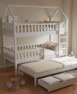 Postele KONDELA Venita Typ 1 montessori poschodová posteľ s prístelkou biela