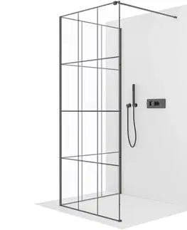 Sprchovacie kúty CERANO - Sprchová zástěna Walk-in Onyx Corner Cube L/P - 8 mm - hranatá vzpěra - černá matná, industriální sklo - 140x140x200  CER-8050BD7475