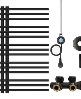Doplnky do kúpeľne CERANO - Koupelnový radiátorový set Burke - kombinované vytápění, wifi tyč - asymetrické připojení 50 mm - 300W - černá matná - 1000x500 mm CER-428569