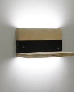Nástenné svetlá Nástenná lampa Anet, drevená+čierna s poličkou, 4000k