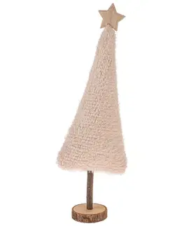 Vianočné dekorácie Vianočná dekorácia Textilný stromček 45,5 cm, chlpatý fleece, krémová