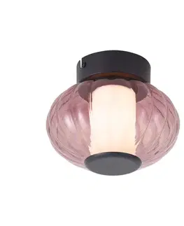Stropné osvetlenie Dizajnové stropné svietidlo čierne 18 cm s fialovým sklom vrátane LED 3-stupňovo stmievateľné - Margherite