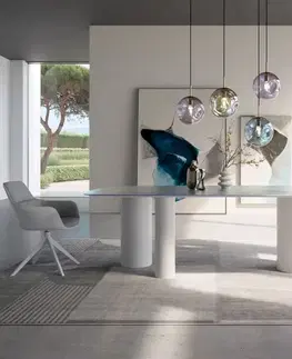 Jedálenské stoly DELIFE Jedálenský stôl Edge oválny 240x120 reliéfne sklo perleť 3D dizajn Troa kov biela