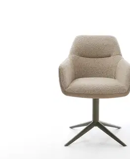 Jedálenské stoličky DELIFE Otočná jedálenská stolička Pejo-Flex zmiešané materiály tmavobéžová podstava s efektom titánová 360° otočná hojdacia funkcia vrecková pružina