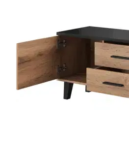 TV stolíky CAMA MEBLE Lotta 140 2D2S tv stolík dub wotan / čierna