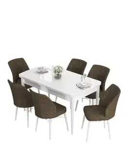 Jedálenské sety Extendable Dining Table & Chairs Set (7 Pieces) Eva - White, Brown