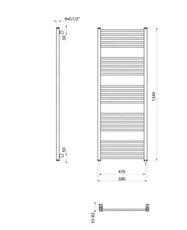 Radiátory do kúpeľne SAPHO - METRO-E elektrické vykurovacie teleso, rovné, 500x1340, 500 W, čierna mat ME513B
