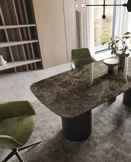 Jedálenské stoly DELIFE Jedálenský stôl Edge oválny 200x100 keramika Laminam® Emperador Extra Lucidato tmavohnedá Troa kov čierna