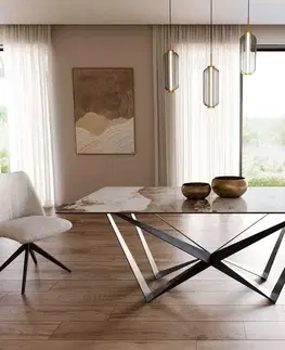 Jedálenské stoly DELIFE Jedálenský stôl Edge 200x100 keramika Minas melange bielo-béžová Spider plochá oceľ čierna