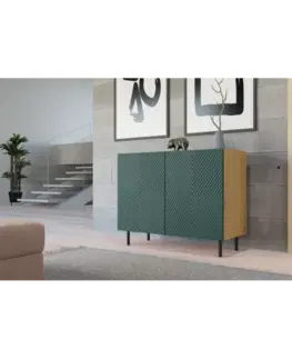 Komody a skrinky CAMILA 2K moderná dvojdverová komoda, zelená / dub Artisan