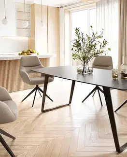 Jedálenské stoly DELIFE Jedálenský stôl Edge oválny tvar 200x100 keramika Laminam® Nero Greco antracitová kov šikmý čierna