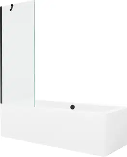 Sprchové dvere MEXEN/S - Cube obdĺžniková vaňa 180 x 80 cm s panelom + vaňová zástena 70, transparent, čierna 550518080X9507000070