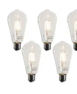 LED osvetlenie Sada 5 LED žiaroviek E27 Filament ST64 číra 4W 470 lm 2700K