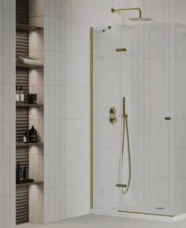 Vane MEXEN/S - Roma sprchovací kút 70x90, kyvný, číre sklo, zlatý + vanička -854-070-090-50-00-4010
