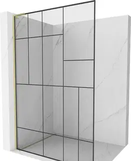 Sprchové dvere MEXEN/S - Kioto L Sprchová zástena WALK-IN 90 x 200, čierny vzor, zlato kartáčovaná 800-090-103-55-78