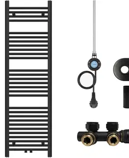 Doplnky do kúpeľne CERANO - Koupelnový radiátorový set Benito - kombinované vytápění, wifi tyč - středové připojení 50 mm - 300W - černá matná - 1500x450 mm CER-283449