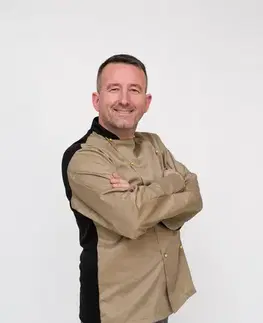Pánske košele EGOCHEF Kuchársky rondon EGOchef béžový s lemovaním - dlhý rukáv 4XL