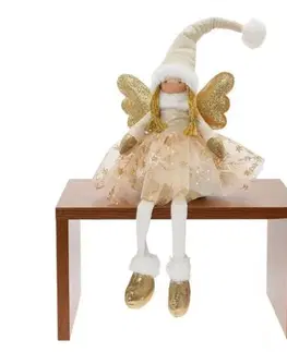 Vianočné dekorácie Kinekus Postavička anjel 60 cm sediaci LED béžový