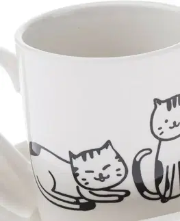 Hrnčeky a šálky Porcelánový hrnček s podtáckou Mačky 90 ml