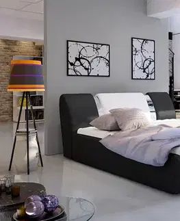 Postele NABBI Folino 140 čalúnená manželská posteľ s roštom čierna / biela
