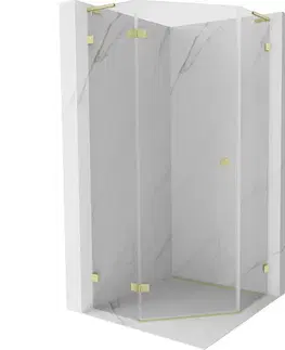 Sprchovacie kúty MEXEN/S - Lunar L sprchový kút päťboký krídlový ľavá 100 x 100, transparent, zlato kartáčovaná 831L-100L-100P-55-00-L