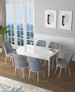 Jedálenské sety Extendable Dining Table & Chairs Set (7 Pieces) Zen - White, Grey