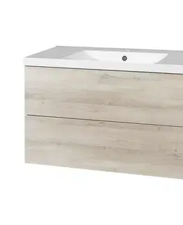 Kúpeľňový nábytok Mereo Aira, kúpeľňová skrinka s umývadlom z liateho mramoru 101 cm, dub Kronberg CN722M