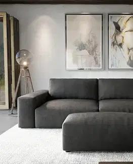 Veľké pohovky DELIFE Veľká pohovka Lanzo XL 270x130 cm imitácia kože vintage antracitová s taburetom