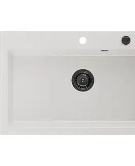 Kuchynské drezy MEXEN/S MEXEN/S - Elix granitový drez 1-miska 800 x 500 mm, biela, sifón čierna 6527801005-20-B