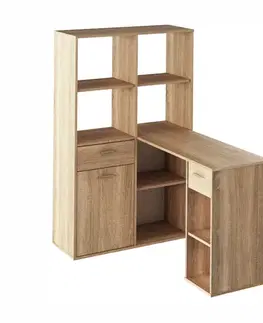 Písacie a pracovné stoly KONDELA Mineson rohový pc stolík s regálom dub sonoma