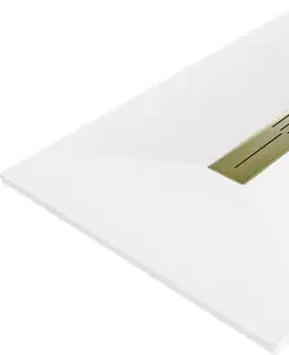 Vane MEXEN/S - Toro obdĺžniková sprchová vanička SMC 100 x 70, biela, mriežka zlatá 43107010-G