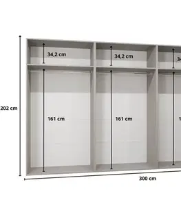 Šatníkové skrine Skriňa Piano 2-300 (3x100) biela/kašmír