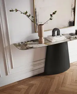 Konzolové stolíky DELIFE Konzolový stolík Edge zaoblený 180×40 cm keramika Patagonia leštený Conos kov čierna