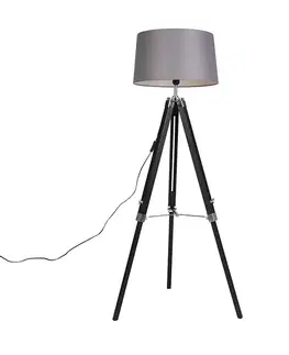 Stojace lampy Stojaca lampa trojnožka čierna s tienidlom 45 cm ľanové tmavosivé