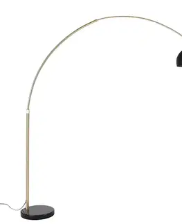 Oblúkové lampy Moderná oblúková stojaca lampa mosadz s mramorovým podstavcom a čiernym tienidlom 32,5 cm - XXL