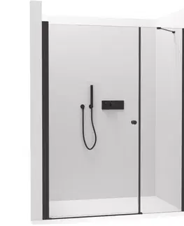 Sprchovacie kúty CERANO - Sprchové krídlové dvere Antelo s pevnou časťou L/P - 6 mm - čierna matná, transparentné sklo - 140(100+40)x190 CER-435821