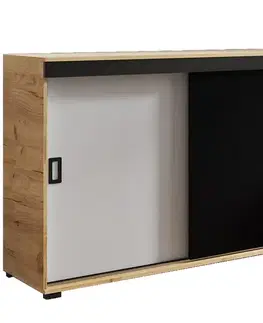 Komody do spálne Komoda Retro 140 Craft/Biely/Čierna + Rukoväte Biely I Čierna