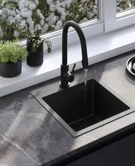 Kuchynské drezy REA REA - Oceľový drez Leo 40 Black s kuchynskou batériou KPL-96002