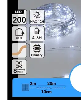 LED osvetlenie  B.V.  - LED solárny reťazec 200xLED/8 funkcií 22m IP65 studená biela 800 mAh B10201ACSJ