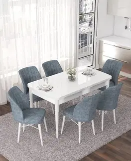Jedálenské sety Extendable Dining Table & Chairs Set (7 Pieces) Nef - White, Grey