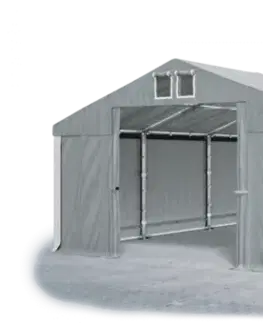 Záhrada Skladový stan 5x10x2,5m strecha PVC 560g/m2 boky PVC 500g/m2 konštrukcie ZIMA PLUS Šedá Šedá Bílá