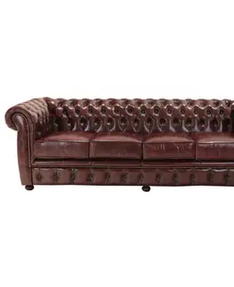 Sedacie súpravy Pohovka štvormiestna Chesterfield Liverpool z pravej hovädzej kože New Red