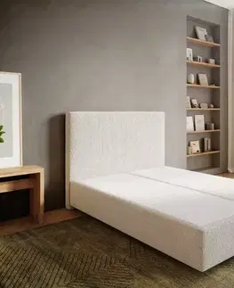 Postele Boxspring DELIFE Boxspring posteľ Dream-Well 140x200 cm bouclé krémovo biela
